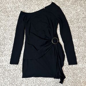 Free People Asymmetrical Neckline Frankie Dress Black